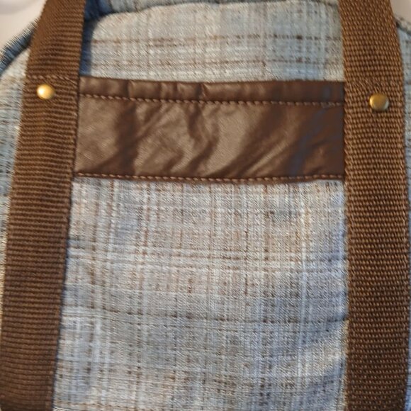 New Modern Crosshatch Saddle Double handle Satchel Purse Shoulder Bag Brown Blue - Picture 3 of 8